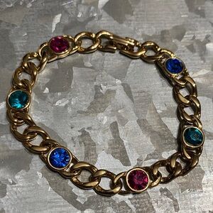 Gold Chain Bracelet with Multicolor Gemstones